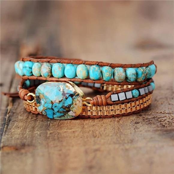 Wrap Bracelets Boho Stone Jasper Turquoises Strand Bracelet Jewelry  For Women - Picture 4 of 8